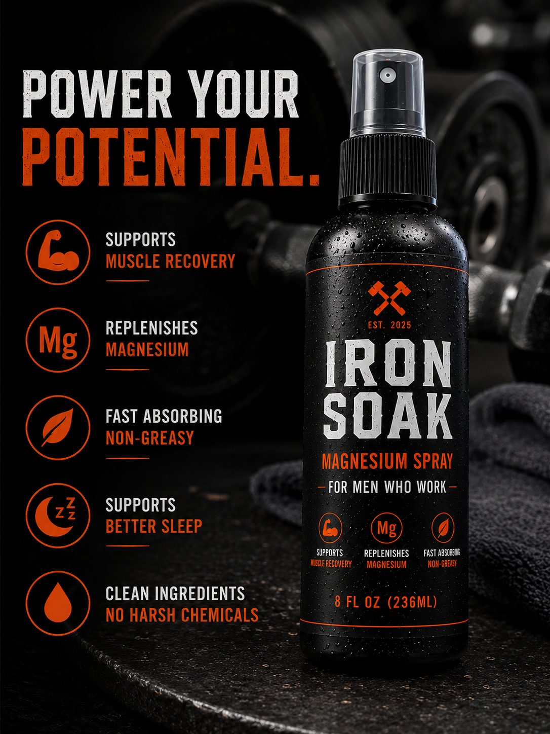 Iron Soak Magnesium Recovery Spray — For Men Who Work